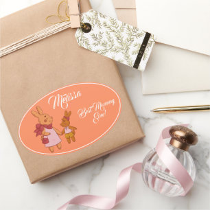 Sticker Ovale Mère's Day Mignonne lapin.