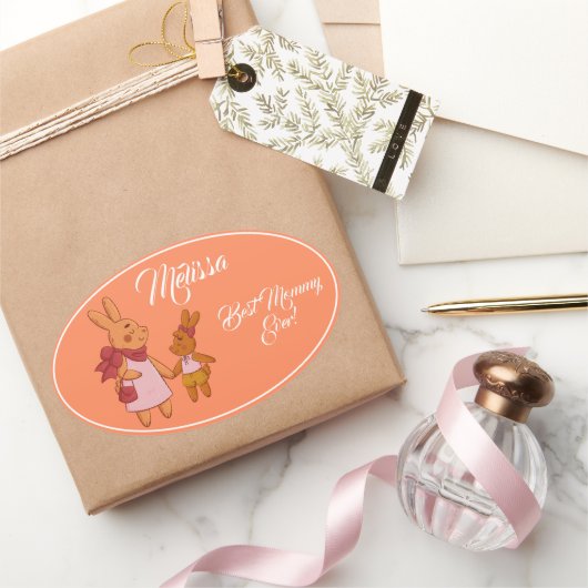 Sticker Ovale Mère's Day Mignonne lapin. (Cadeaux)