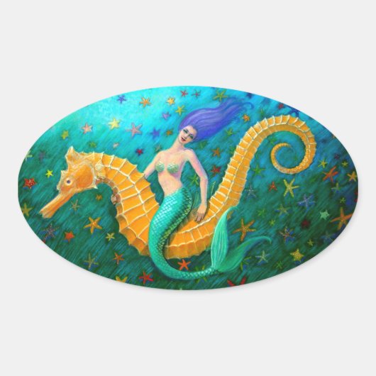 Sticker Ovale Mermaid's Ride - Seahorse (Devant)