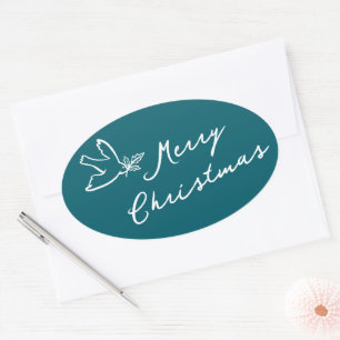 Sticker Ovale MERRY CHRISTMAS Holiday Simple Dove PERSONNALISÉ