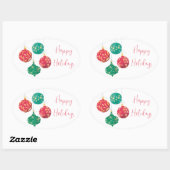 Sticker Ovale Message de Noël rouge et vert (Feuille)