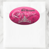 Sticker Ovale Mi Quinceañera Sparkling Tiara (fuschia) (Sac)