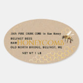 Sticker Ovale Miel de peigne Kraft en Rectangle, Cercle, Carré o (Devant)