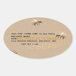 Sticker Ovale Miel de peigne Kraft en Rectangle, Cercle, Carré o