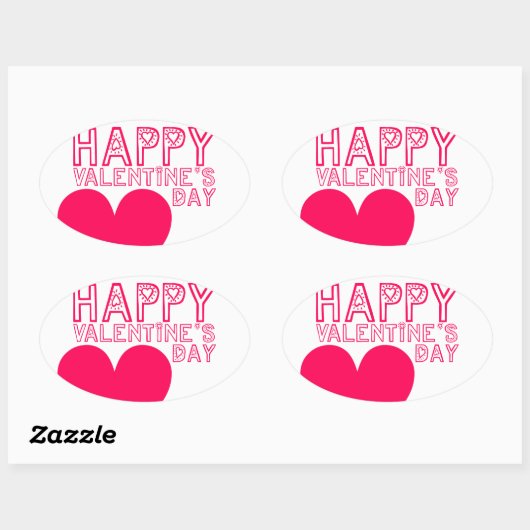 Sticker ovale mignon Heureuse Sainte-Valentin (Feuille)