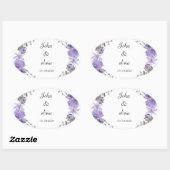 Sticker Ovale mignon mariage fleuri violet (Feuille)