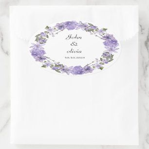 Sticker Ovale mignon mariage fleuri violet
