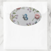 Sticker Ovale mignon papillon menthe vert rose broderie florale (Sac)