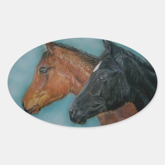 Sticker Ovale mignon poulain noir poulain colt portrait cheval (Devant)