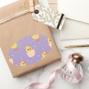 Sticker Ovale Mignon poussin de Pâques avec motif sans couture d