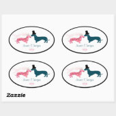 Sticker Ovale Mignonne mariée et fille Dachshund (Feuille)