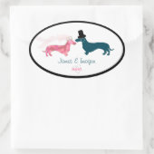 Sticker Ovale Mignonne mariée et fille Dachshund (Sac)