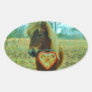Sticker Ovale Miniature cheval Brown Valentine Heart