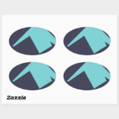 Sticker Ovale Minimalisme Art Abstrait Bleu Blanc (Feuille)