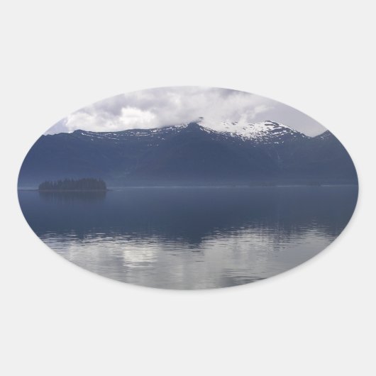 Sticker Ovale Misty Alaskan Sea dans les tons bleu (Devant)