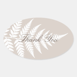 Sticker Ovale Mocha Taupe White Fern Élégant Merci
