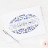 Sticker Ovale Modèle de damas fleuri - bleu (Enveloppe)