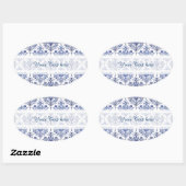 Sticker Ovale Modèle de damas fleuri - bleu (Feuille)
