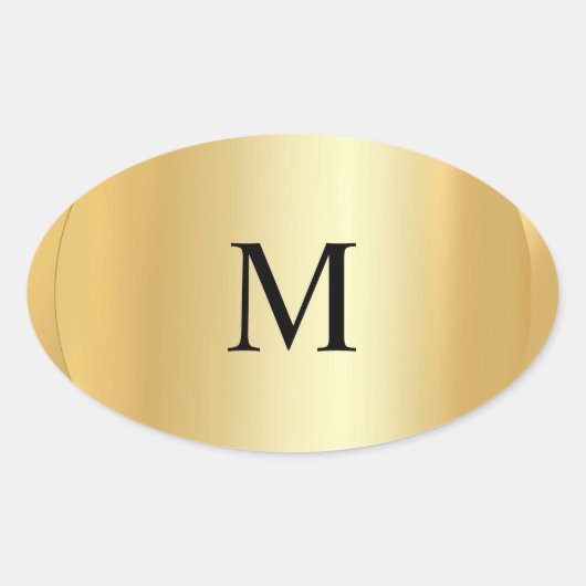 Sticker Ovale Modèle de monogramme d'or Faux Elégant Personnalis (Devant)