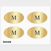 Sticker Ovale Modèle de monogramme d'or Faux Elégant Personnalis (Feuille)