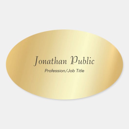 Sticker Ovale Modèle de script moderne Faux Gold personnalisé (Devant)