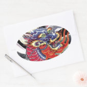 Sticker Ovale Modèle de tatouage japonais Blue Dragon (Enveloppe)