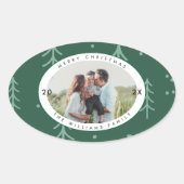 Sticker Ovale Modern Green Tree Family Photo Holiday (Devant)