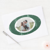 Sticker Ovale Modern Green Tree Family Photo Holiday (Enveloppe)