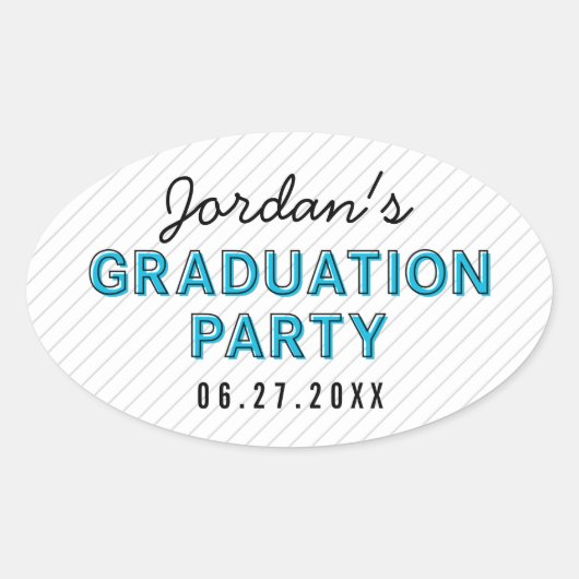 Sticker Ovale Modern Stripes Blue Graduation Party (Devant)