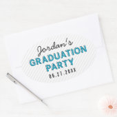 Sticker Ovale Modern Stripes Blue Graduation Party (Enveloppe)
