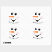 Sticker Ovale Moderne Cute Custom Snowman visage Winter Party (Feuille)