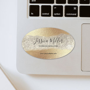 Sticker Ovale Moderne Paillettes Diamant Or Faux Feuille Luxe Gl