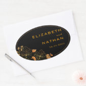 Sticker Ovale Moderne Retro Black & Gold Floral Mariage (Enveloppe)
