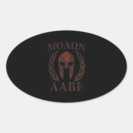 Sticker Ovale Molon Labe Guerrier de fer Laurels (Devant)