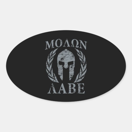 Sticker Ovale Molon Labe Laurels, guerrier spartiate (Devant)