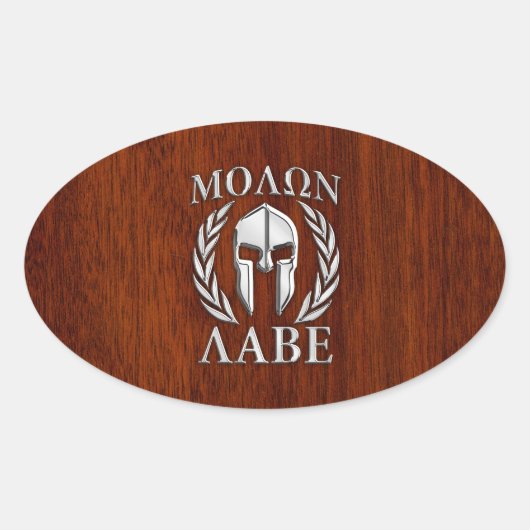 Sticker Ovale Molon Labe Spartan Warrior Laurels Mahogany Imprim (Devant)