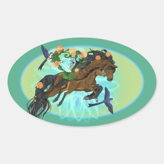 Sticker Ovale Momma Cheval et poulain (Devant)