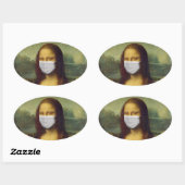 STICKER OVALE MONALISA AVEC BÂTIMENTS EN MASQUE EN PARODE (Feuille)