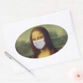 STICKER OVALE MONALISA AVEC BÂTIMENTS EN MASQUE EN PARODE (Enveloppe)