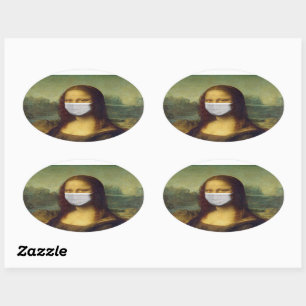 STICKER OVALE MONALISA AVEC BÂTIMENTS EN MASQUE EN PARODE