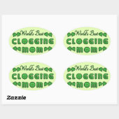 Sticker Ovale Monde la meilleure maman blogueuse verte (Feuille)