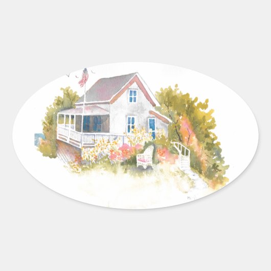 Sticker Ovale Monhegan Cottage J Kilburn (Devant)