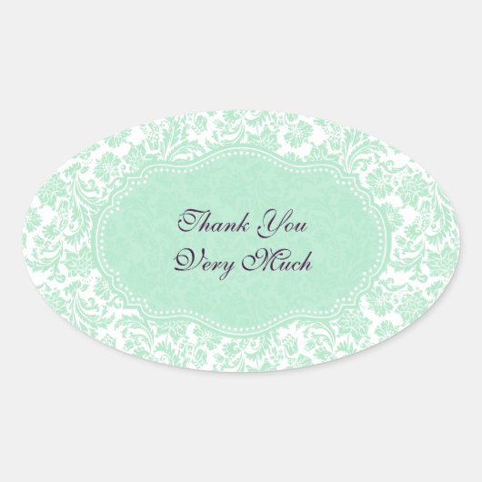 Sticker Ovale Monnaie Pastel Vert Et Blanc Damas (Devant)