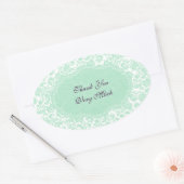 Sticker Ovale Monnaie Pastel Vert Et Blanc Damas (Enveloppe)