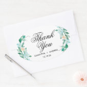 Sticker Ovale Monnaie & Pêche Florale Wreath Wedding Merci (Enveloppe)