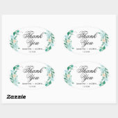 Sticker Ovale Monnaie & Pêche Florale Wreath Wedding Merci (Feuille)