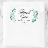 Sticker Ovale Monnaie & Pêche Florale Wreath Wedding Merci (Sac)