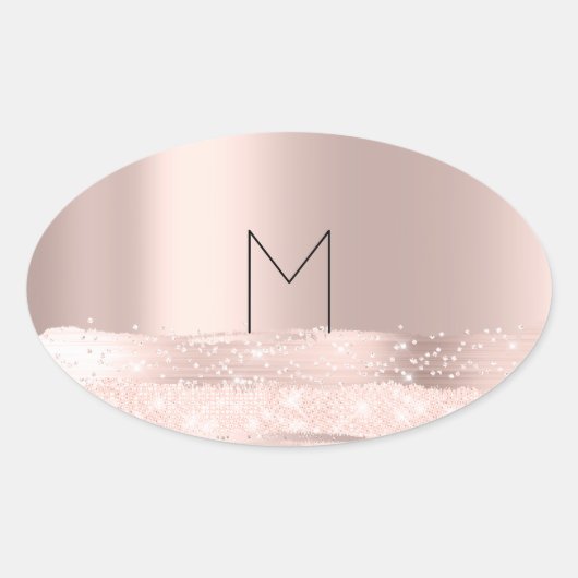 Sticker Ovale Monogram Spark Rose  Blush Initiales Nom Ovale (Devant)