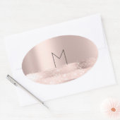Sticker Ovale Monogram Spark Rose  Blush Initiales Nom Ovale (Enveloppe)