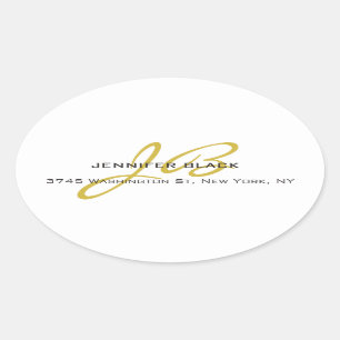 Sticker Ovale Monogramme blanc or couleur plaine minimaliste mod